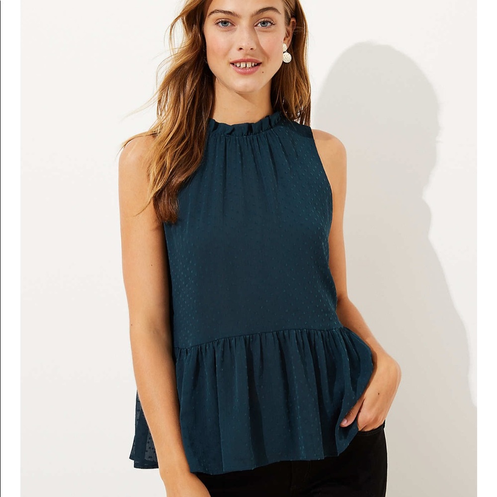 NWT Loft Petite Velvet Dot Peplum Shell Top